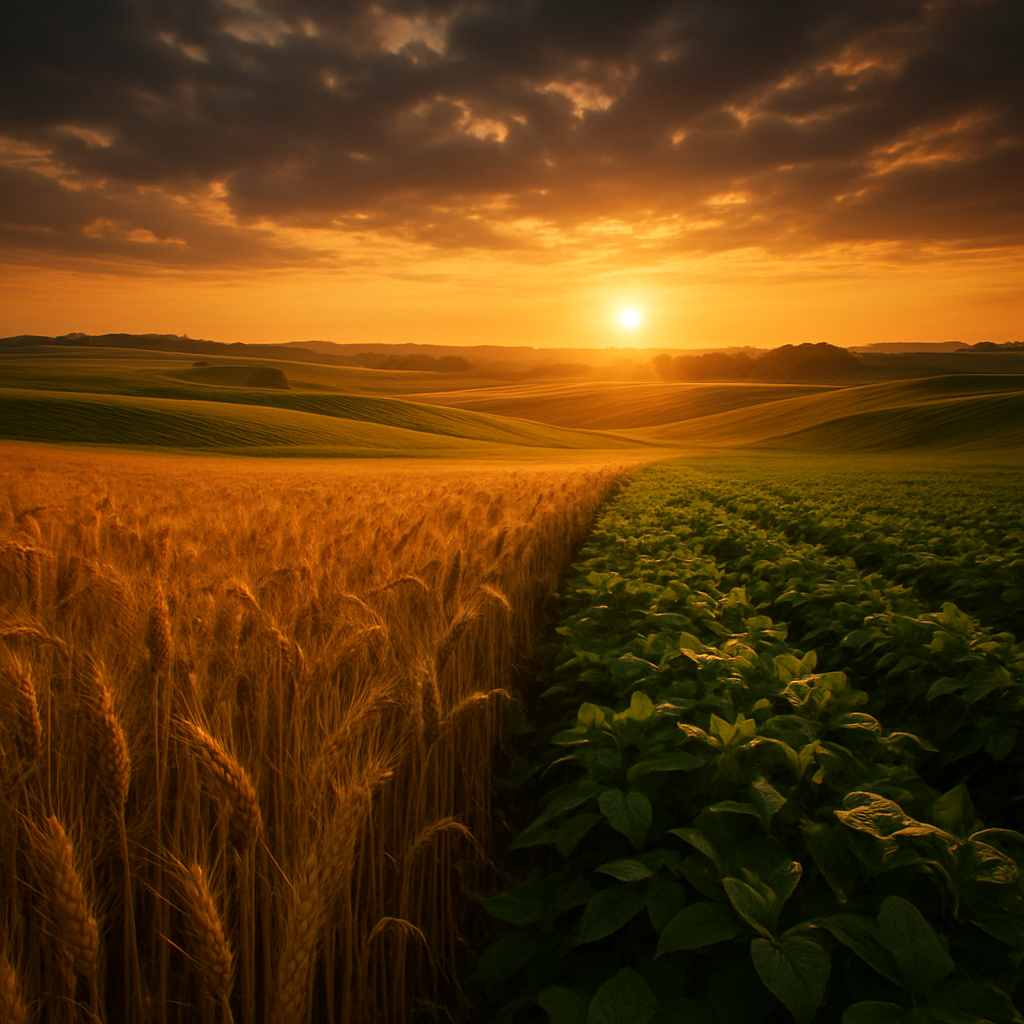 Campo agrícola de Amauta al amanecer